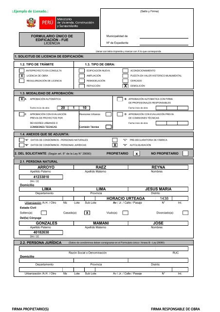 Formulario único de licencia de edificación